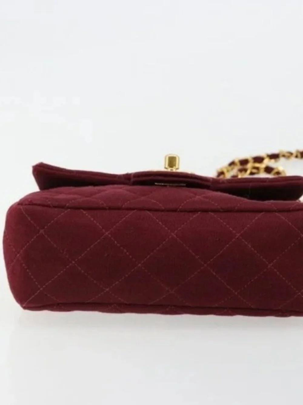 CHANEL Matelasse Chain Shoulder Bag Cotton Bordeaux Gold CC Auth 171294